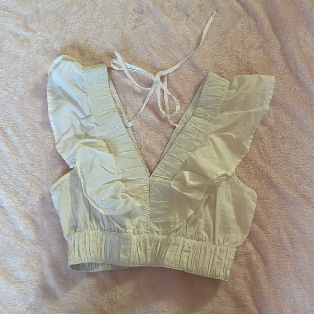Ruffle White Cropped Blouse